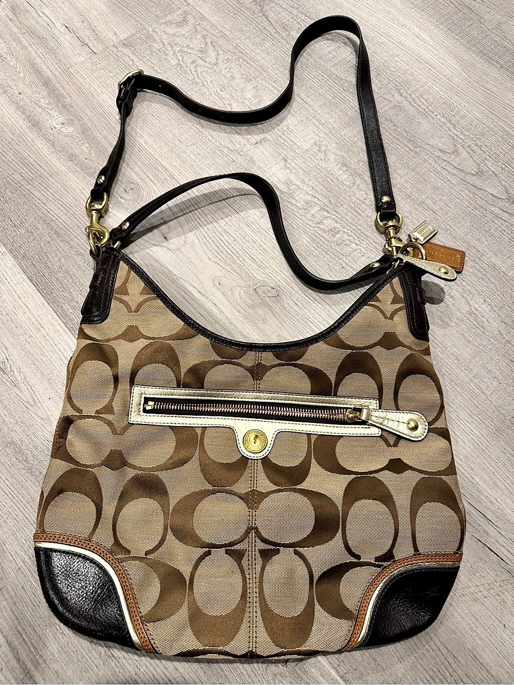 VINTAGE Coach Poppy Signature Spotlight Hobo Shoulder Bag Brown & Black